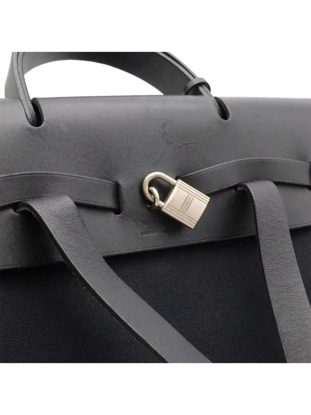 Hermes Herbag a Dos PM Backpack 2-Way Handbag Toile Officier Leather Black
